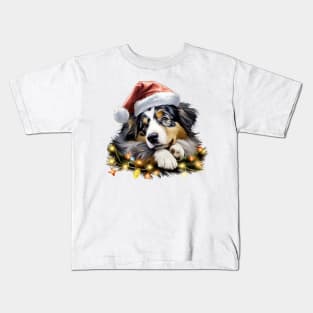 Lazy Australian Shepherd Dog at Christmas Kids T-Shirt